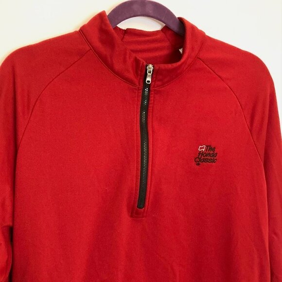 Adidas Long Sleeve Shirt Mens M 1/4 Zip Honda Classic Waffle Golf Deep Red - Picture 2 of 9